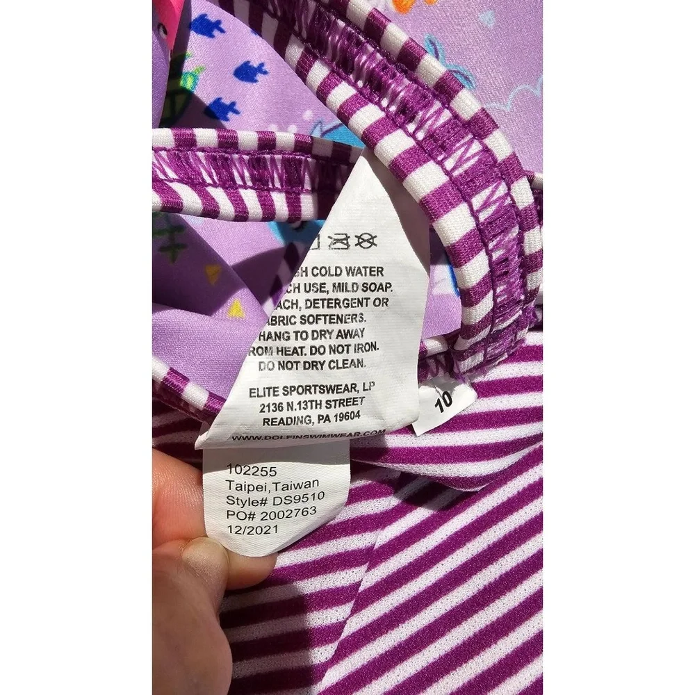 DOLFIN Girls One-Piece Swimsuit Size 10 Purple Marine‎ Life Chlorine Resistant